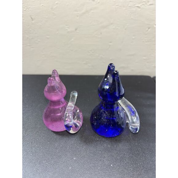 2 Vtg Art Glass Cat Kitten Purple 2.5”Figurines - Picture 2 of 5
